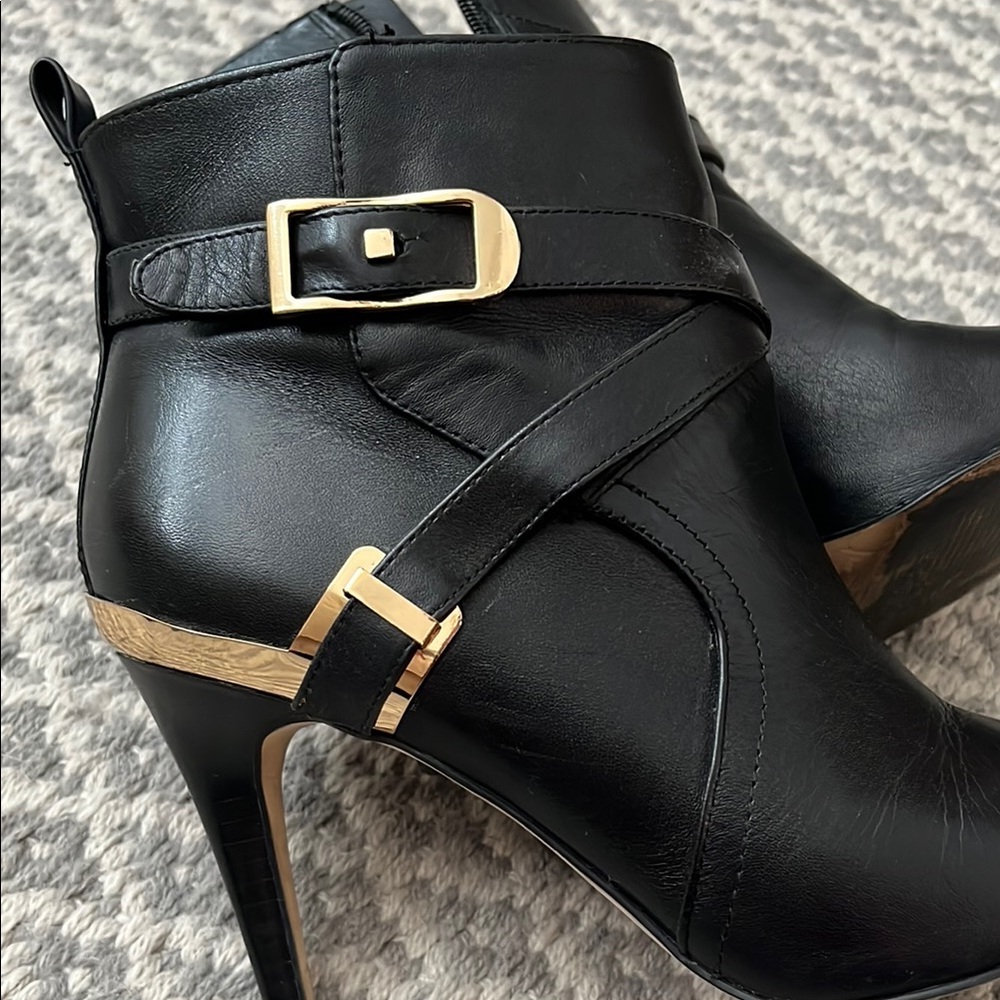 Mark Fisher Black Boots Heels Gold Hardware - Picture 10 of 11